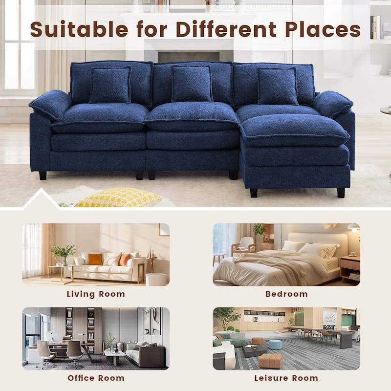 Modular Chenille Sectional Sofa with Ottomans, Deep Seat, Wide Padded Armrests, 2-Seat / 3-Seat / 4-Seat Options