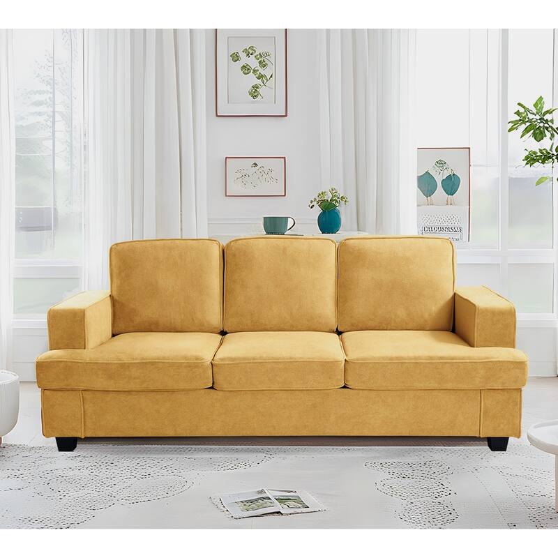 Modern Mustard Yellow Velvet 3 Seater Sofa, 84x36x35 inches