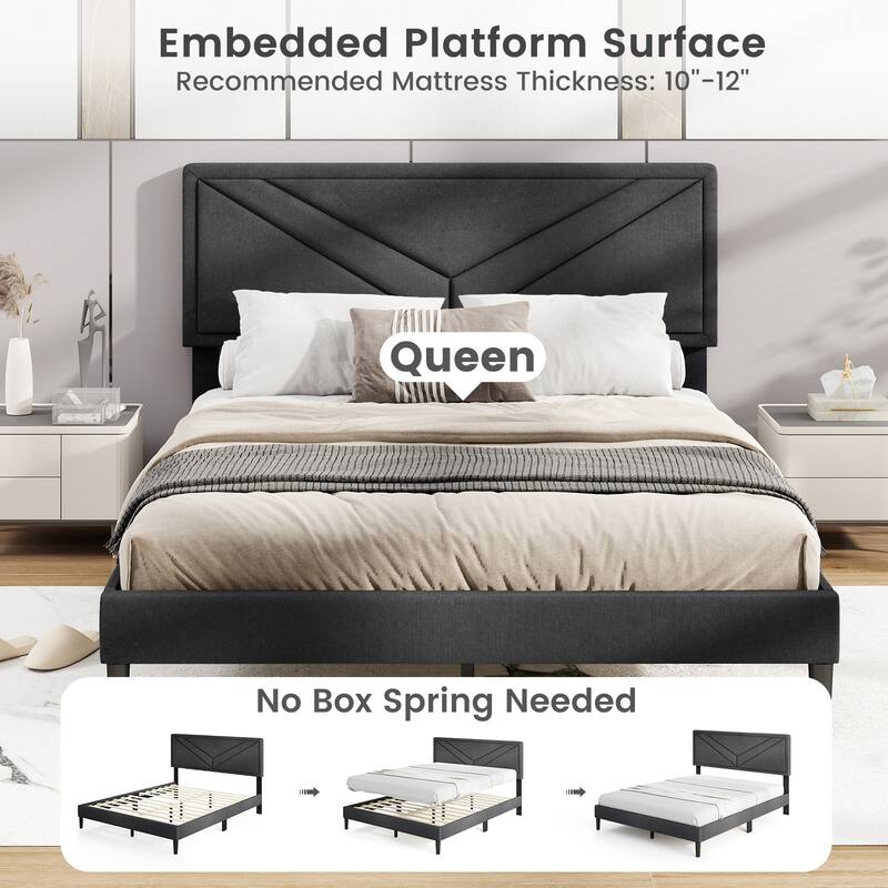 Gymax Twin / Full / Queen Size Bed Frame w/ Tufted Headboard & Wooden