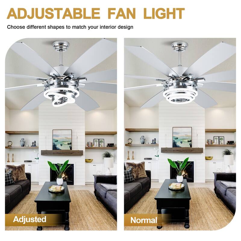 Cusp Barn 52"/72" Modern Large Dimmable LED Ceiling Fan with Lights and Remote, Reversible 8-Blade DC Motor DIY Shape Chandelier