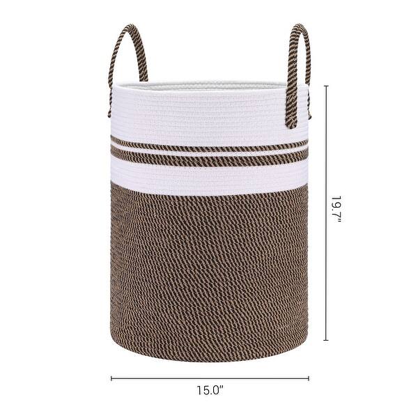 dimension image slide 2 of 5, Woven Storage Bin with Handles, Shelf Closet Storage Basket Organizer Bin for Blankets, Clothes, Shoes in Living Room Home Decor