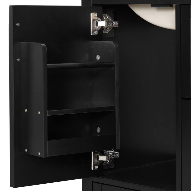 Modern 24" Bathroom Vanity with Ceramic Sink - Soft-Close Door with Double Shelf, 3 Drawers,for Small Spaces