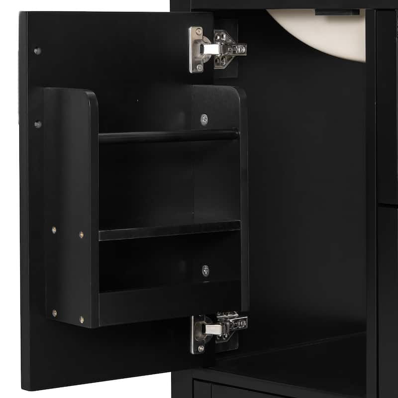 Solid Wood Frame Bathroom Vanity Cabinet with Ceramic Sink, Space-Saving 24-Inch Vanity