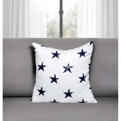 16" White and Blue Star Cotton Throw Pillow