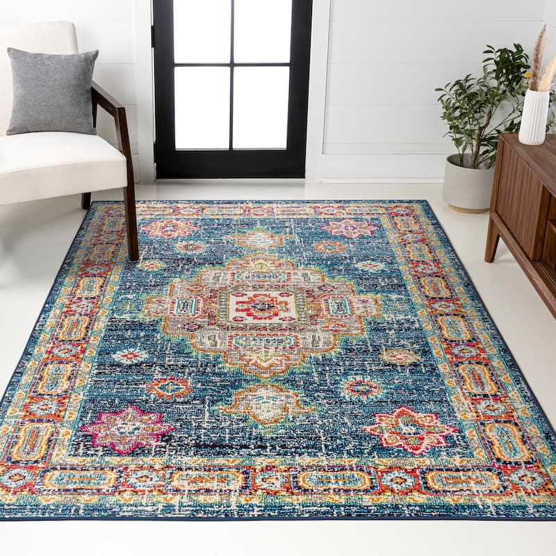 JONATHAN Y Boho FLAIR Medallion Area Rug - 4 X 6 - Navy/Red