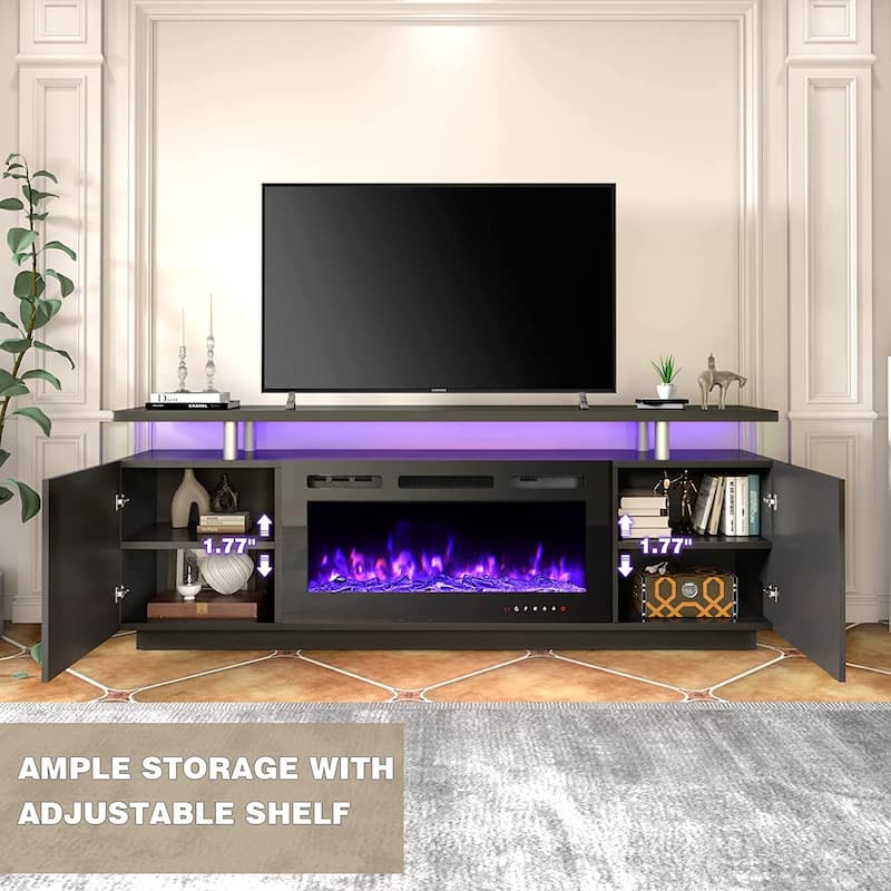 EROMMY 70'' Fireplace TV Stand with 36'' Electric Fireplace, TV Console for TVs up to 80'' for Living Room, Black - 36"