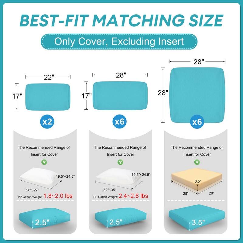 FINCATI 28" × 28" Outdoor Cushion Cover, Sofa Cushion Replacement Slipcover, Patio Seat Cover 28 Inches (COVER ONLY!)