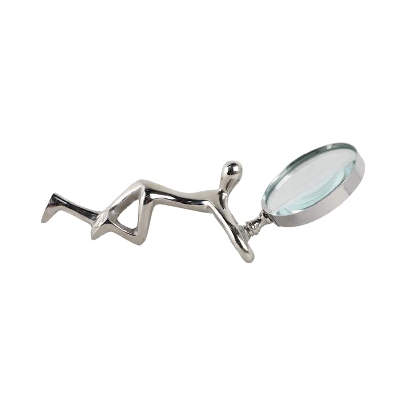 Glass Metal Decorative Object Human Figure Holding Magnifying Glass