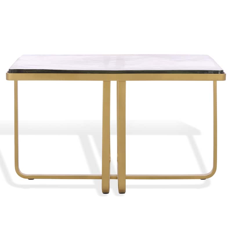 SAFAVIEH Couture Dominic Glass Top Coffee Table - 30"W x 18"D x 18"H - Brass/Clear