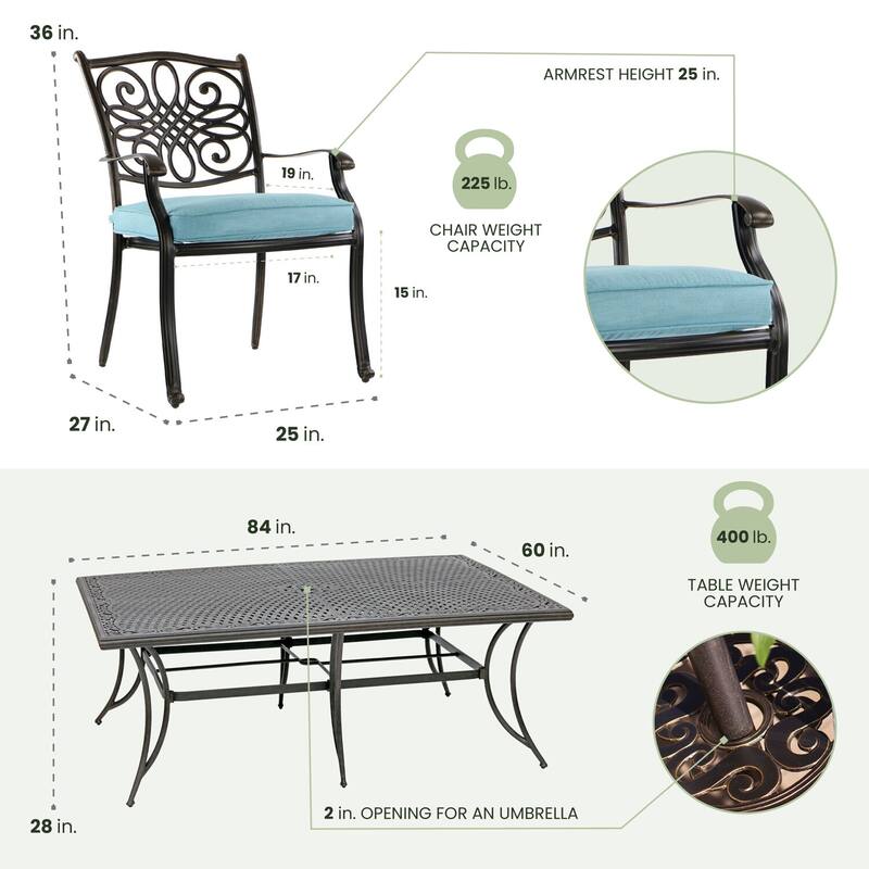 Hanover Traditions 11-Piece Dining Set in Blue with Ten Stationary Dining Chairs and an Extra-Long Dining Table