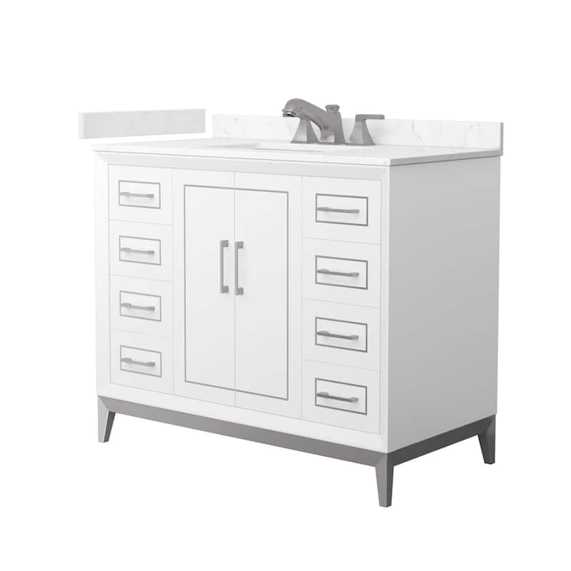Wyndham Collection WCH5151-42S-VCA-US3MXX Marlena 42" Free Standing - White / Carrara Cultured Marble Top / Brushed