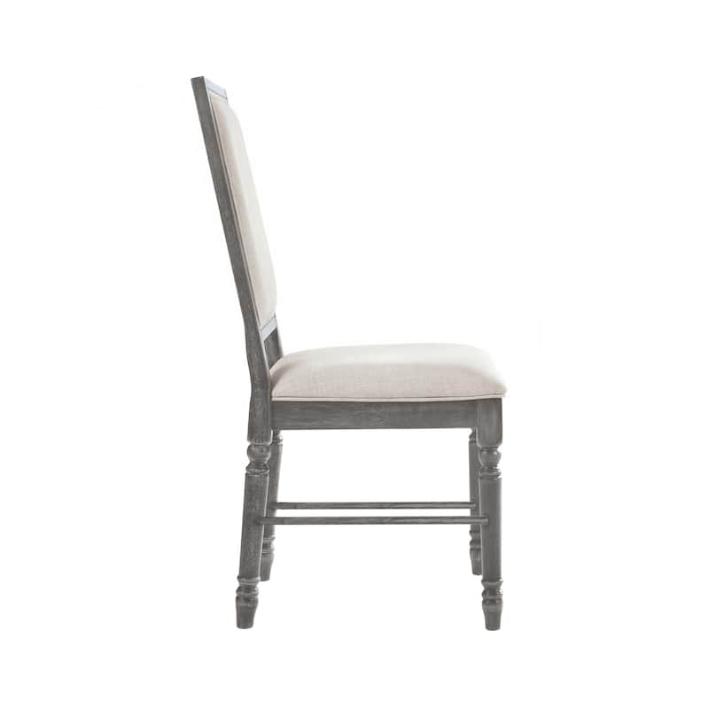 Set of 2 Linen Upholstered Dining Chairs, Cream and Weathered Gray