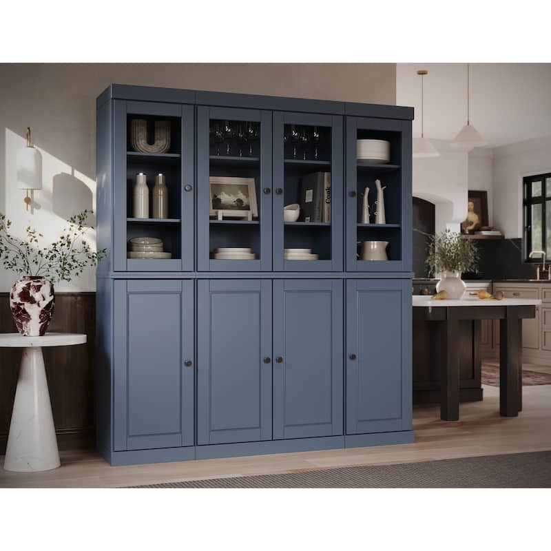 Palace Imports 100% Solid Wood 65" Kitchen China Pantry Cabinet - 65" x 71.5" - Antique Blue - 4 Clear Glass-4 Solid