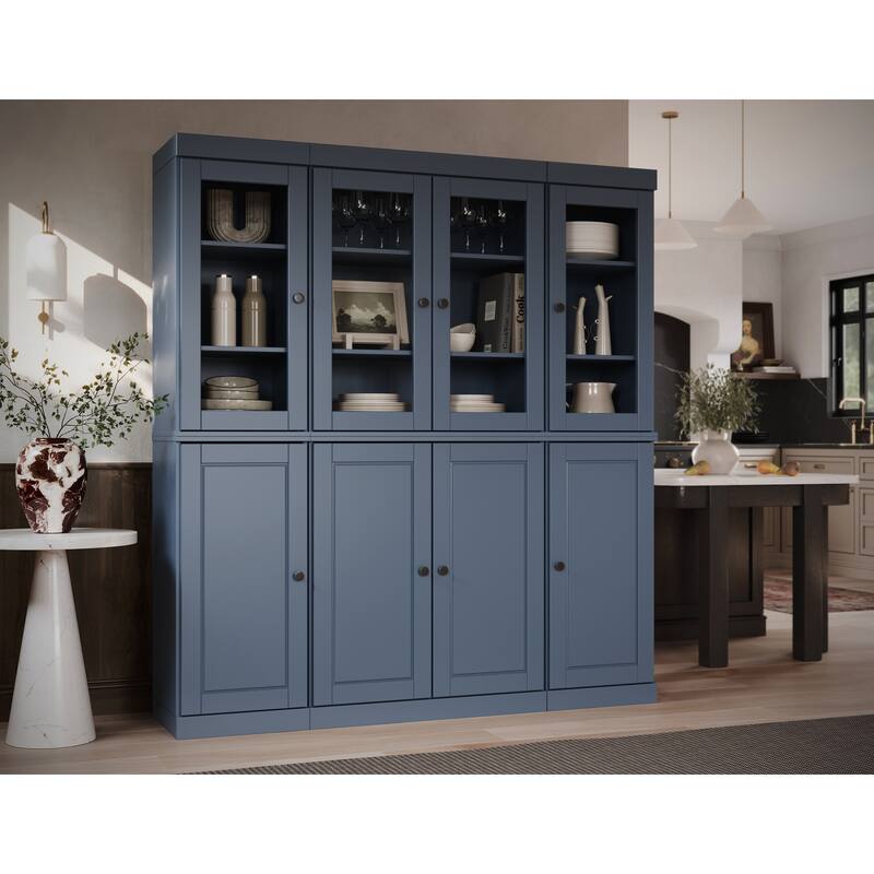 100% Solid Wood Kitchen China Pantry Buffet with Glass or Solid Wood Doors and 2-Drawer Kit by Palace Imports - 65" x 71.5" - Antique Blue - 4 Clear Glass-4 Solid