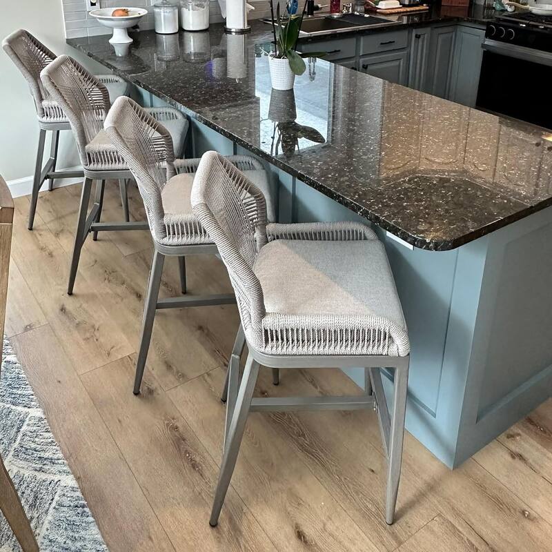 PURPLE LEAF Bar Stools Set of 4 Outdoor Bar Height Metal Stools Modern Wicker Rattan Barstools with Back Aluminum