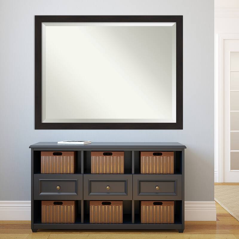 Beveled Bathroom Wall Mirror - Furniture Espresso Narrow Frame