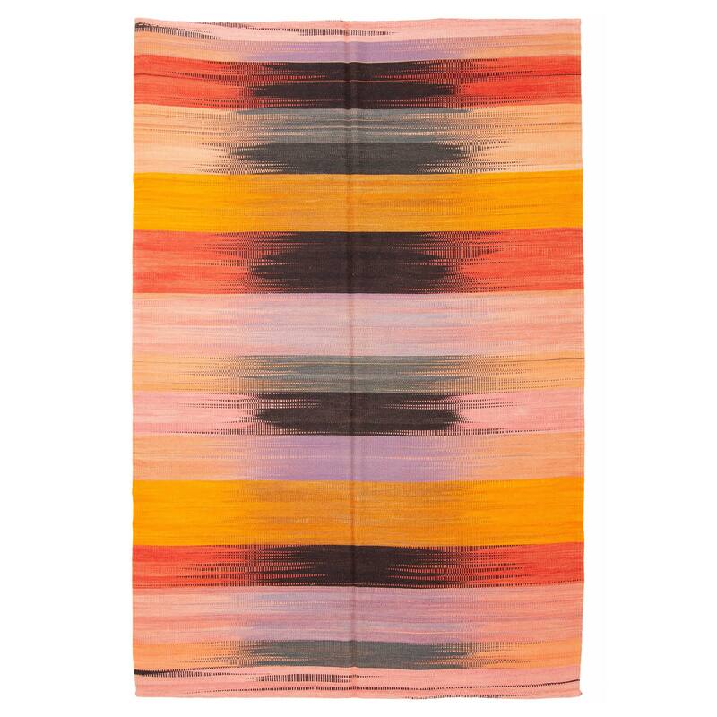 ECARPETGALLERY Flat-Weave Ankara FW Multi Color Wool Kilim - 5'11 x 9'2 - Multi Color - 5'11 x 9'2