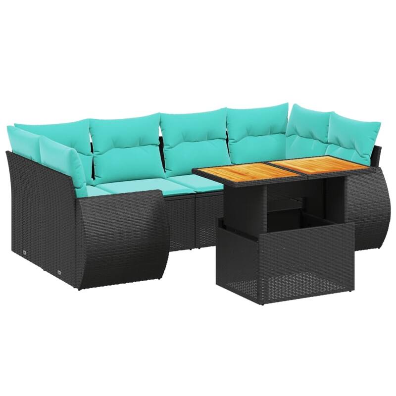 vidaXL Patio Sofa Set with Cushions Outdoor Furniture 7 Piece Poly Rattan - 24.4 x 24.4 x 27.2