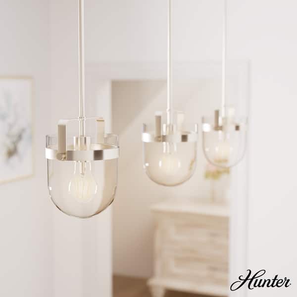 slide 2 of 12, Hunter Karloff Clear Glass Bell-Shaped Pendant - Kitchen Island, Dining Room, Entry - Modern Farmhouse, Rustic, Industrial 7.5" 1 Light - Brushed Nickel