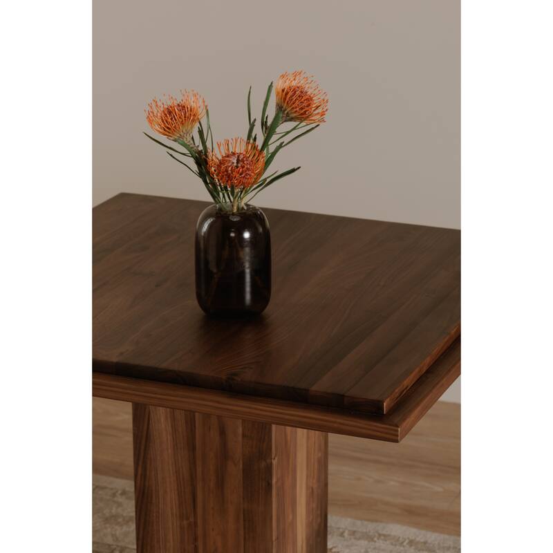 NADAAL STUDIOS Calyx Bar Table, Double Square Solid Walnut Top with Curved Edge, Square Base, Natural Walnut