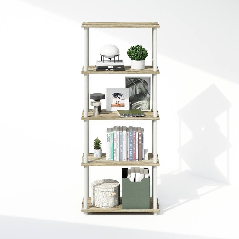 57.4 in. Tall Oak/White Wood 4-Shelf Bookcase