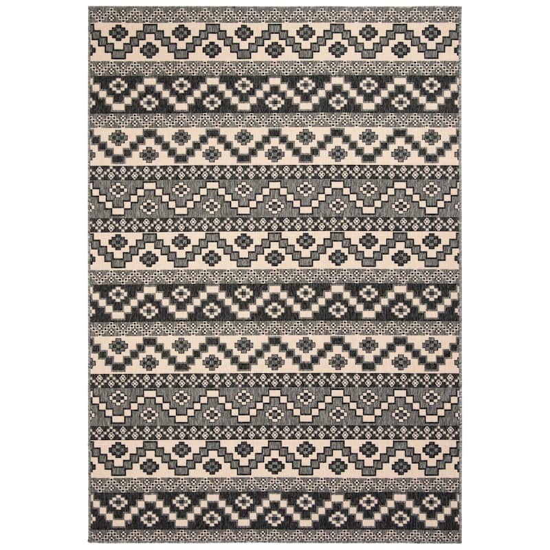 SAFAVIEH Veranda Dymph Indoor /Outdoor Waterproof Patio Backyard Rug - 2'7" x 5' - Grey/Beige