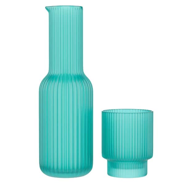 slide 2 of 15, American Atelier Bedside Water Set Ribbed Carafe with Tumbler Glass - 30 oz. Blue