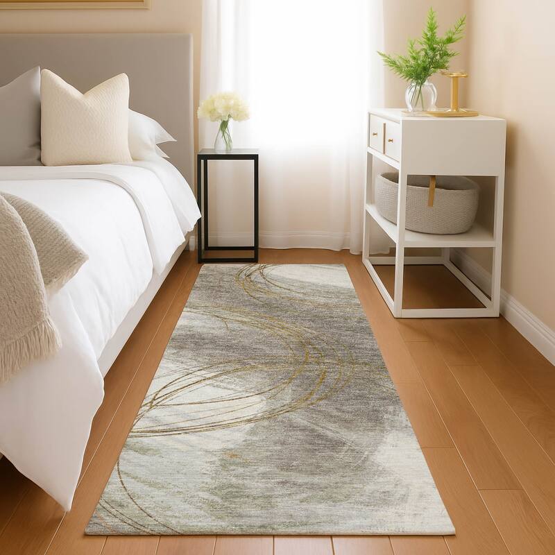 Machine Washable Indoor/ Outdoor Abstract Modern Chantille Rug