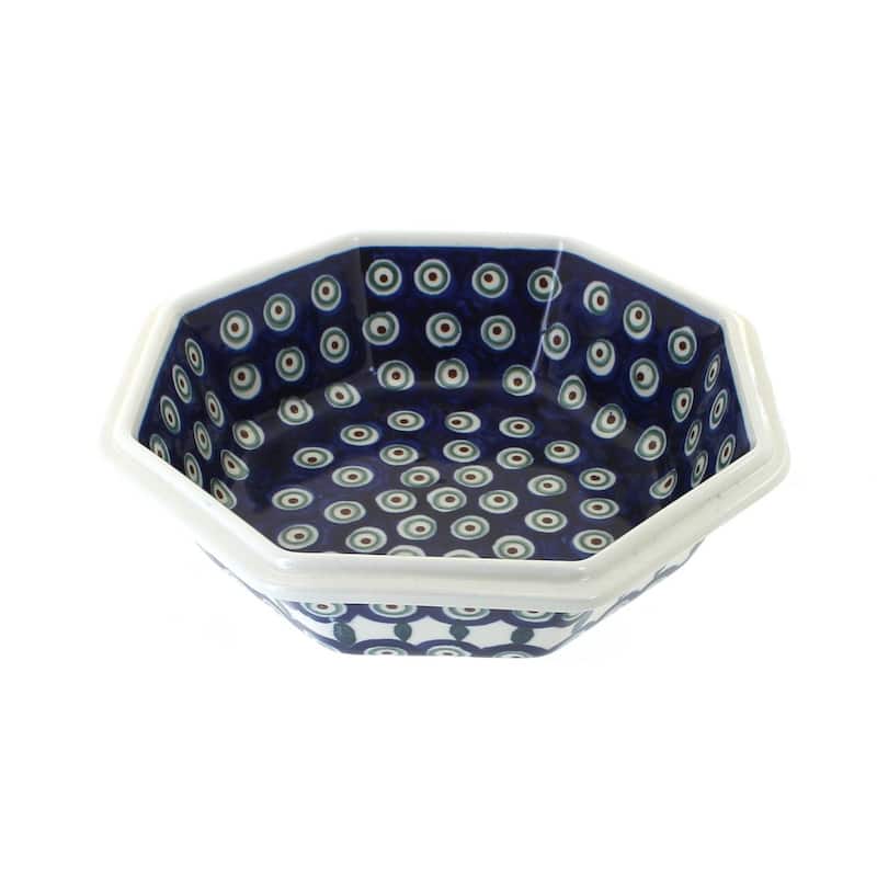 Blue Rose Polish Pottery 238 Zaklady Large Octagonal Bowl - Peacock