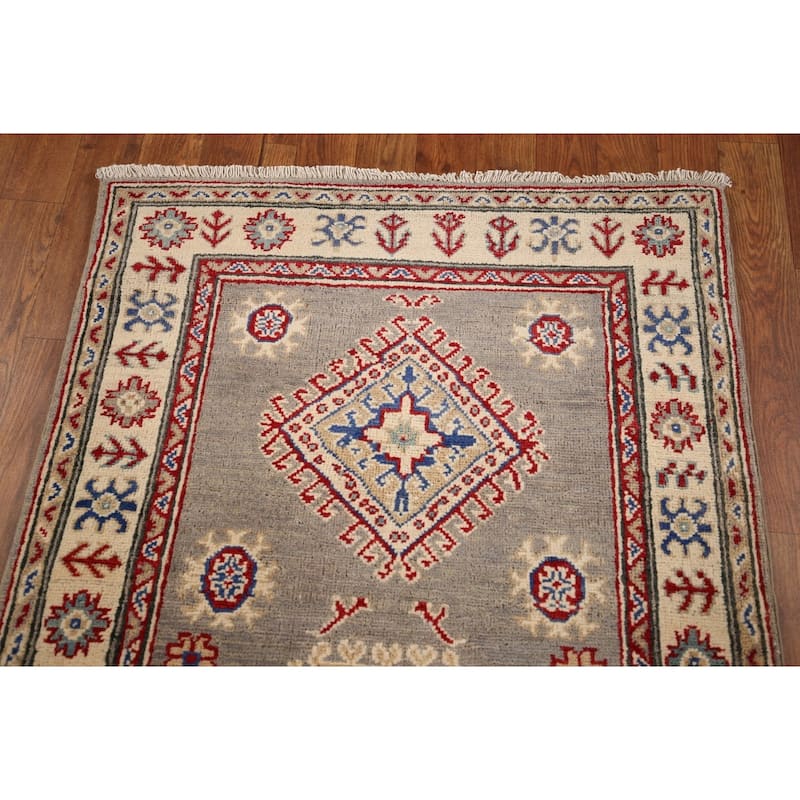 Geometric Kazak Runner Rug Handmade Hallway Wool Carpet - 2'8" x 19'5"