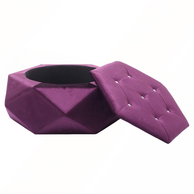 Elegant Velvet Polygon Diamond Tufted Storage Ottoman for Living Room and Bedroom