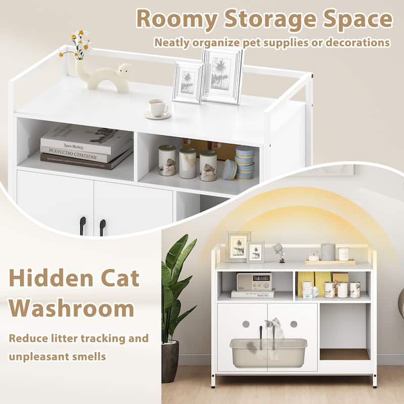 Gymax Cat Litter Box Enclosure w/ Storage Compartments Removable