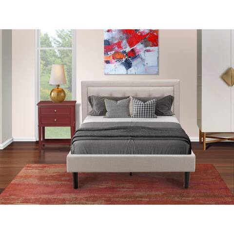 Fannin Bed Set with Modern Full Size Bed and a Night Stand for Bedrooms - Mist Beige Linen Fabric ( End Table Finish Option )