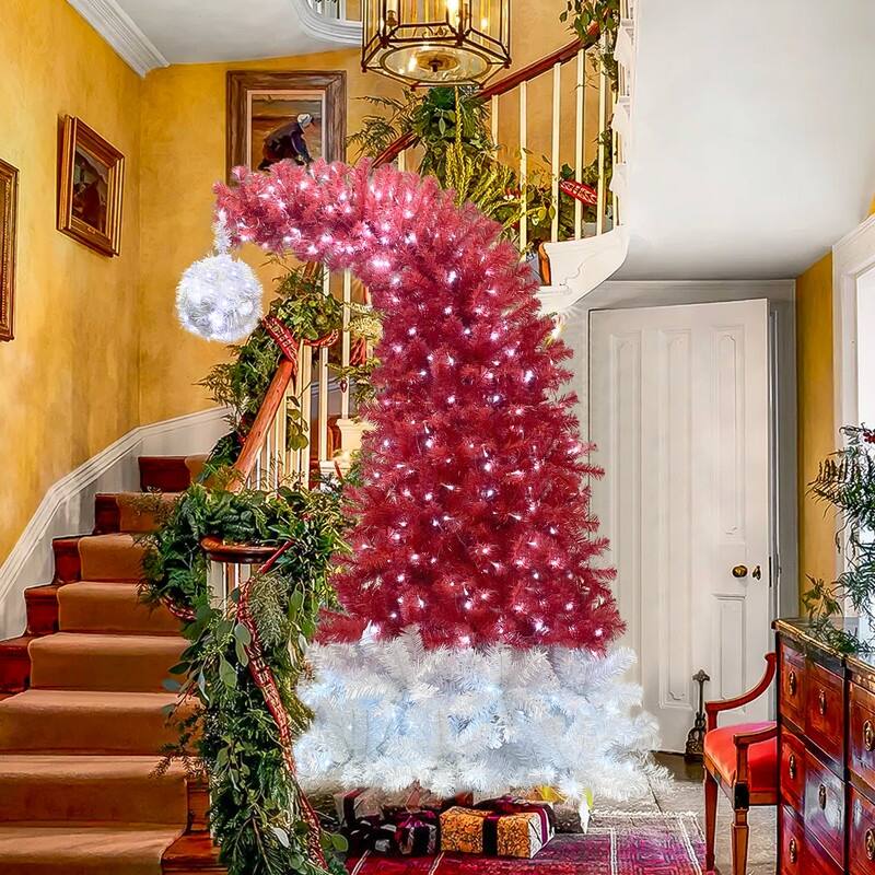 6FT Christmas Tree Bendable Santa Hat Style Christmas Tree Holiday Decoration,LED Lights X-mas