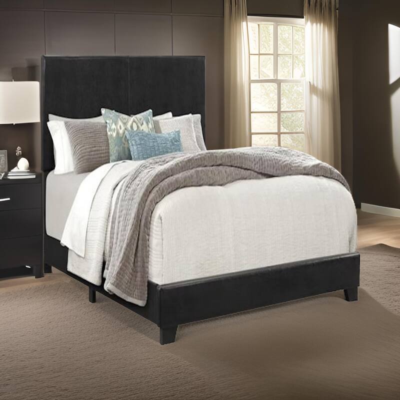 Shirin Twin Size Bed, Wood, Nailhead Trim, Upholstered Headboard, Black