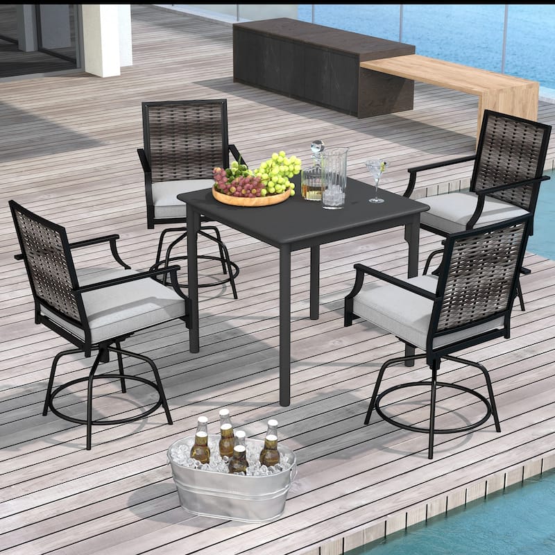 Outdoor Wicker Swivel Bar Stools Set of 2 Patio Chairs with Cushions - 25" x 24" x 45"