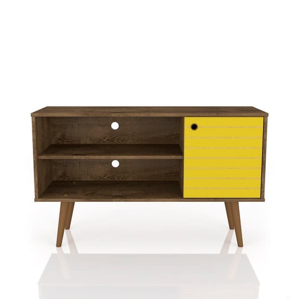 slide 2 of 13, Mid-century Modern Liberty 2-shelf TV Stand Yellow