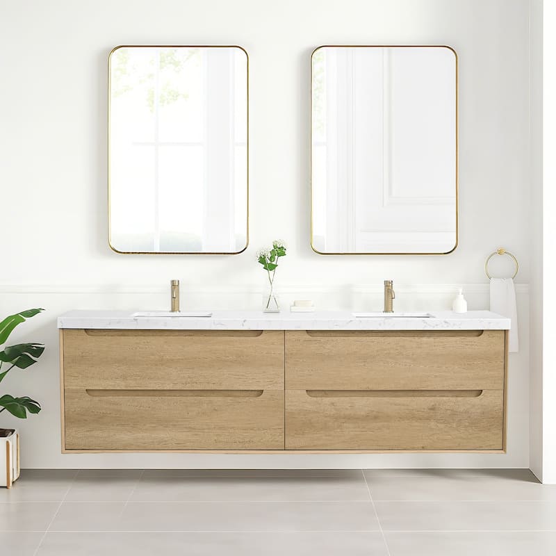 24"36"48"60"72"84" Floating Bathroom Vanity with Engineered Top Rectangulare Sink Solid Wood