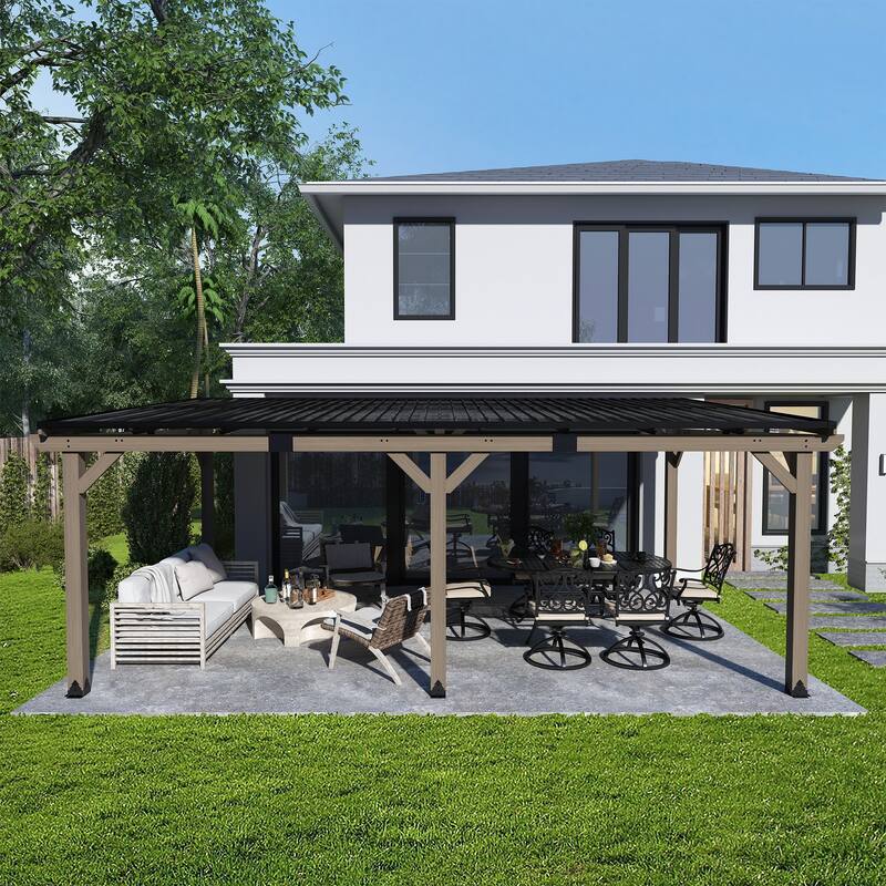 Outdoor Hardtop Gazebo, Cedar Wood Gazebo with Galvanized Steel‌ Roof - 12x20 ft