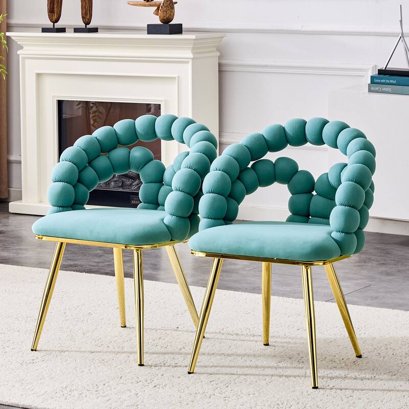 Velvet Dining Chairs with Gold Legs, Upholstered Accent Chairs with Back, Modern Kitchen Chairs, Set of 2 - Teal