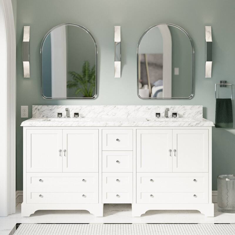 KitchenBathCollection Madison 72" Double Bathroom Vanity with Carrara Marble Top