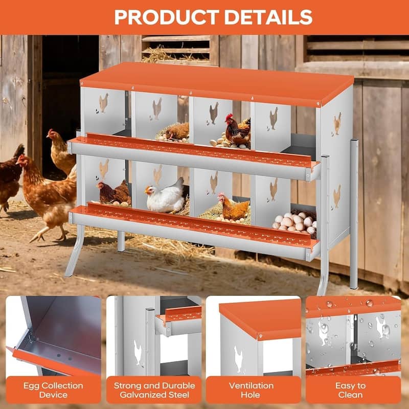 8 Compartment Nesting Box, Chicken Laying Box, with Bracket Legs, Easy to Clean and Install