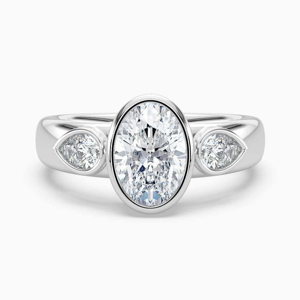 Auriya 14K Gold Lab Grown Diamond Oval Three Stone Bezel Wide Band Engagement Ring 1.45 - 5.45ct. tw. (E-F, VS)