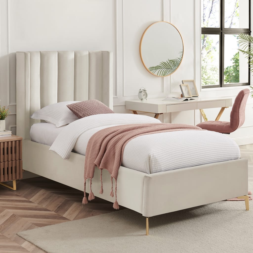 Renato Velvet Upholstered , Wingback Platform Bed