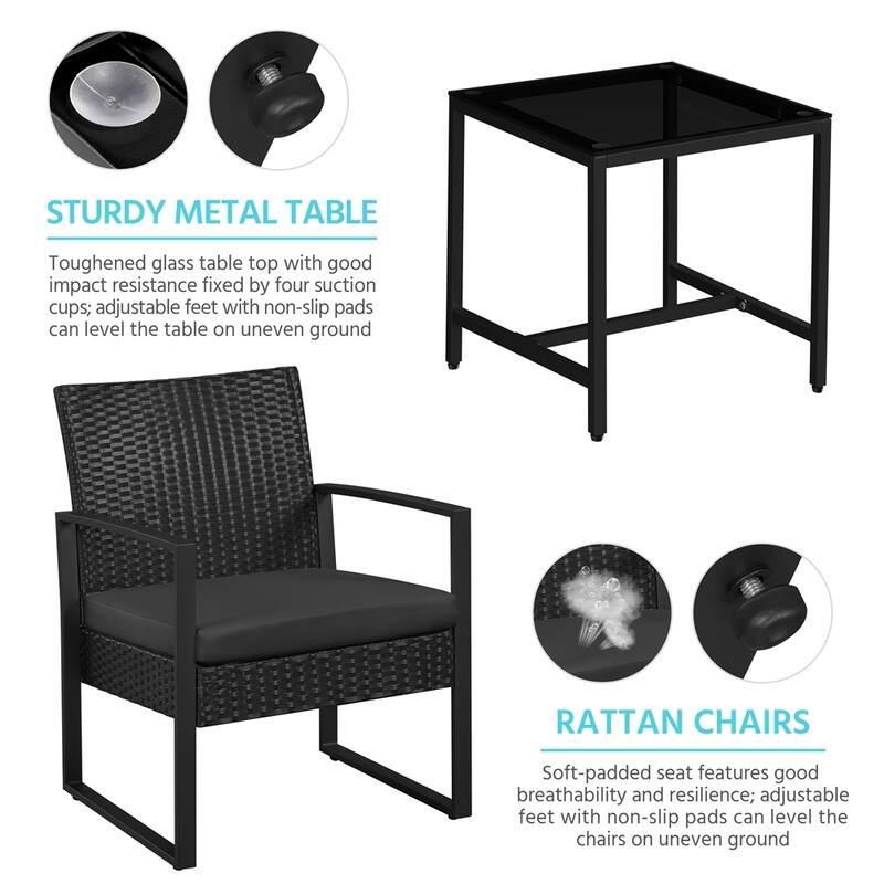 Yaheetech 3-Piece Bistro Set with Rattan Chairs for Patio and Balcony