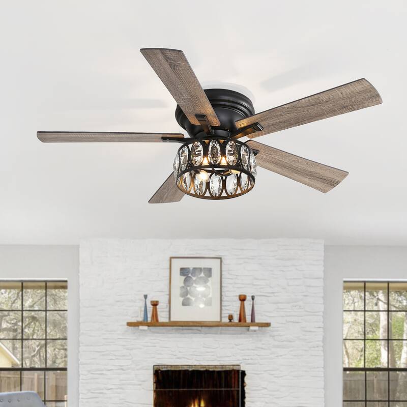 52" Black Industrial 5-Blade Ceiling Fan with Light Kit and Remote - Black
