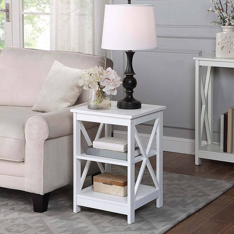Copper Grove Cranesbill X-Base 3-Tier End Table with Shelves - White
