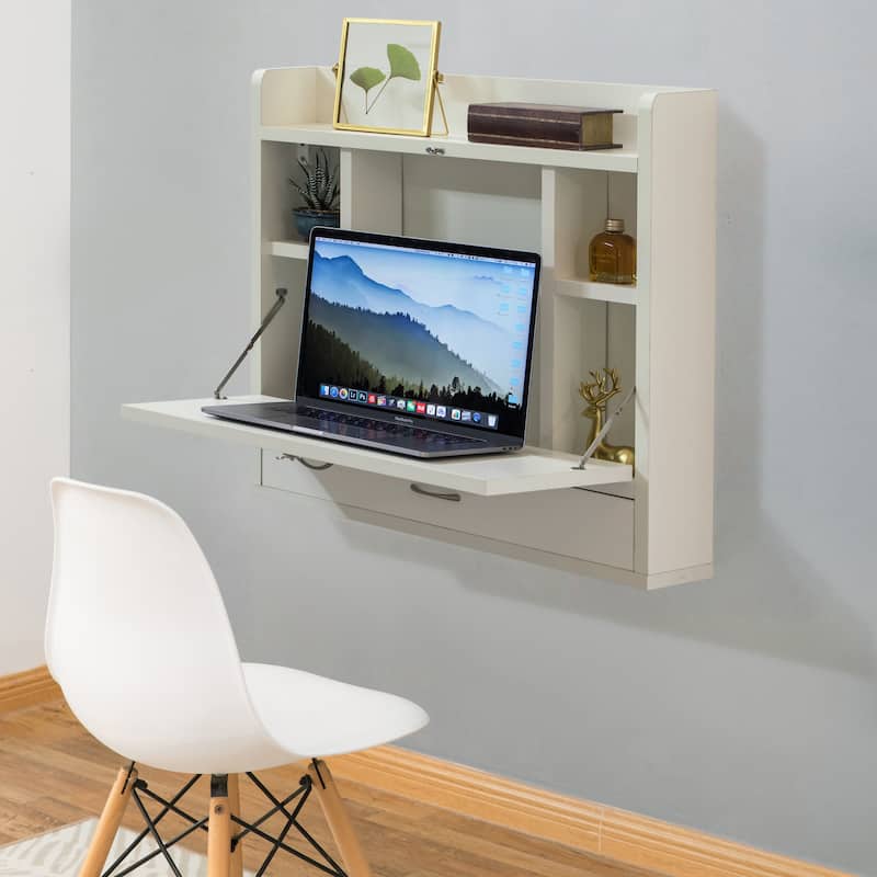 Folding Laptop Writing Computer Makeup Desk Storage Shelves Drawer