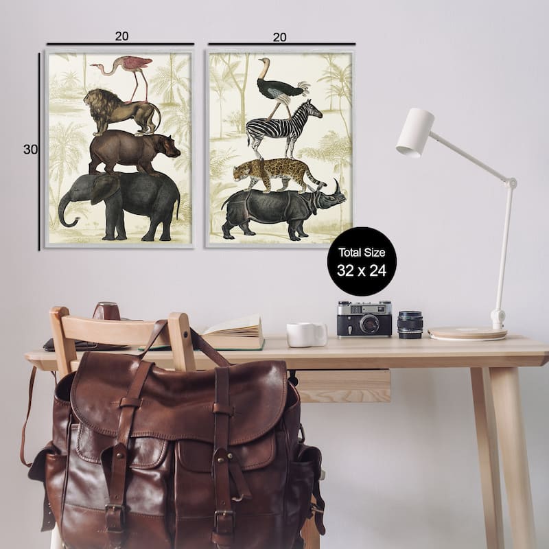 Stupell Stacked Safari Animals Framed Giclee Art Design By Victoria Barnes (Set of 2)