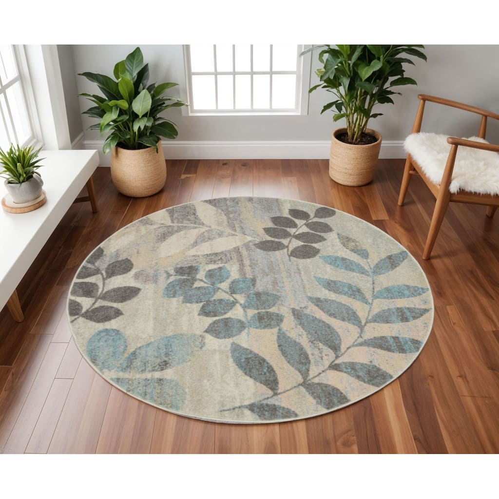 HomeRootsBotanical Leaves Cottage Round Area Rug - 94' X '94' X '0.5